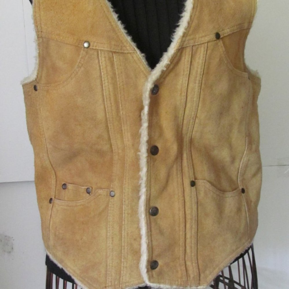 Vtg 70s Chess King Leather Vest Sherpa Lined Suede Vest Chess King Original 1970